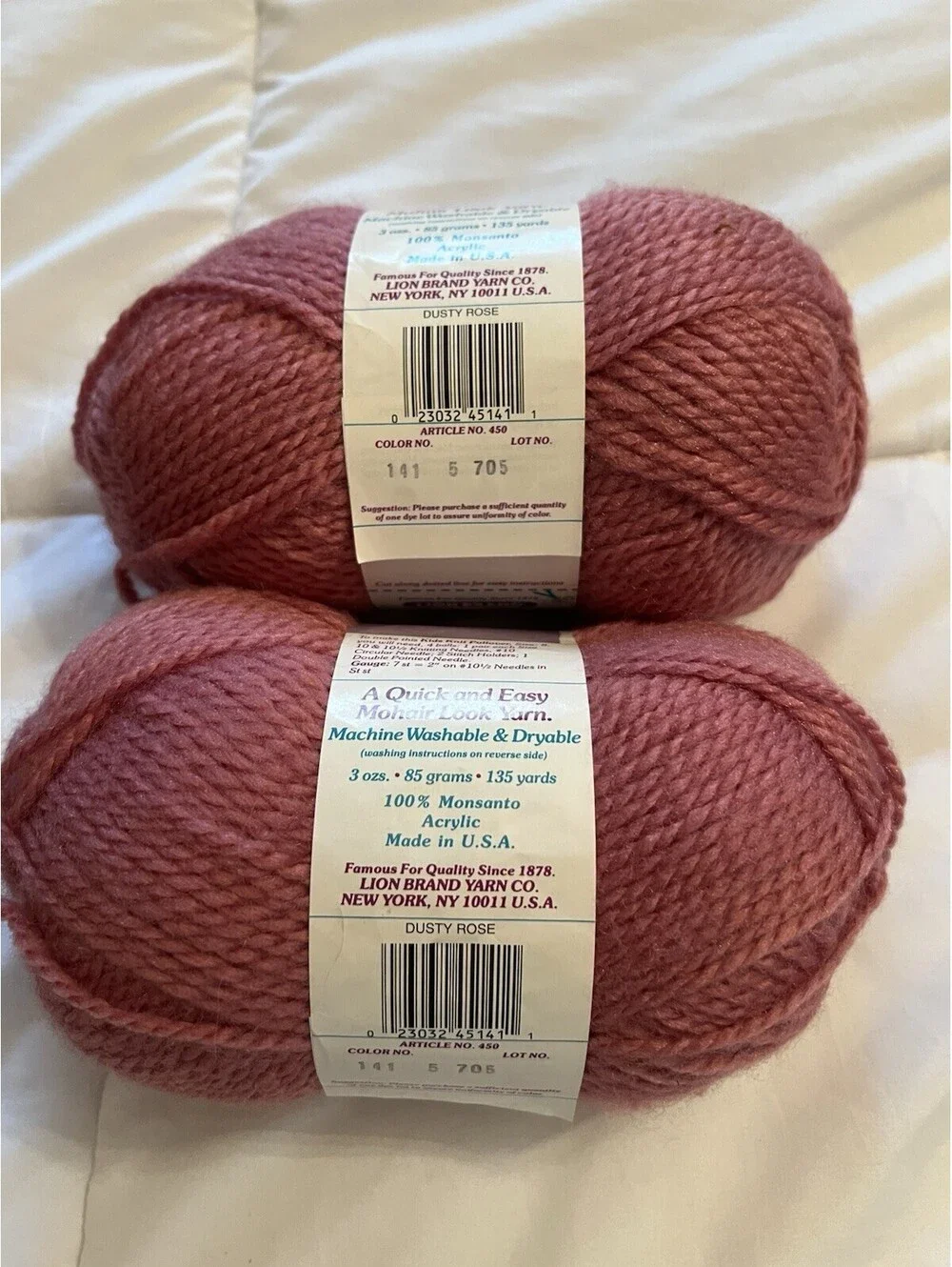 NEW  2 Lion Brand Yarn Jiffy Mohair Look  Dusty Rose Monsanto Acrylic Lot 705